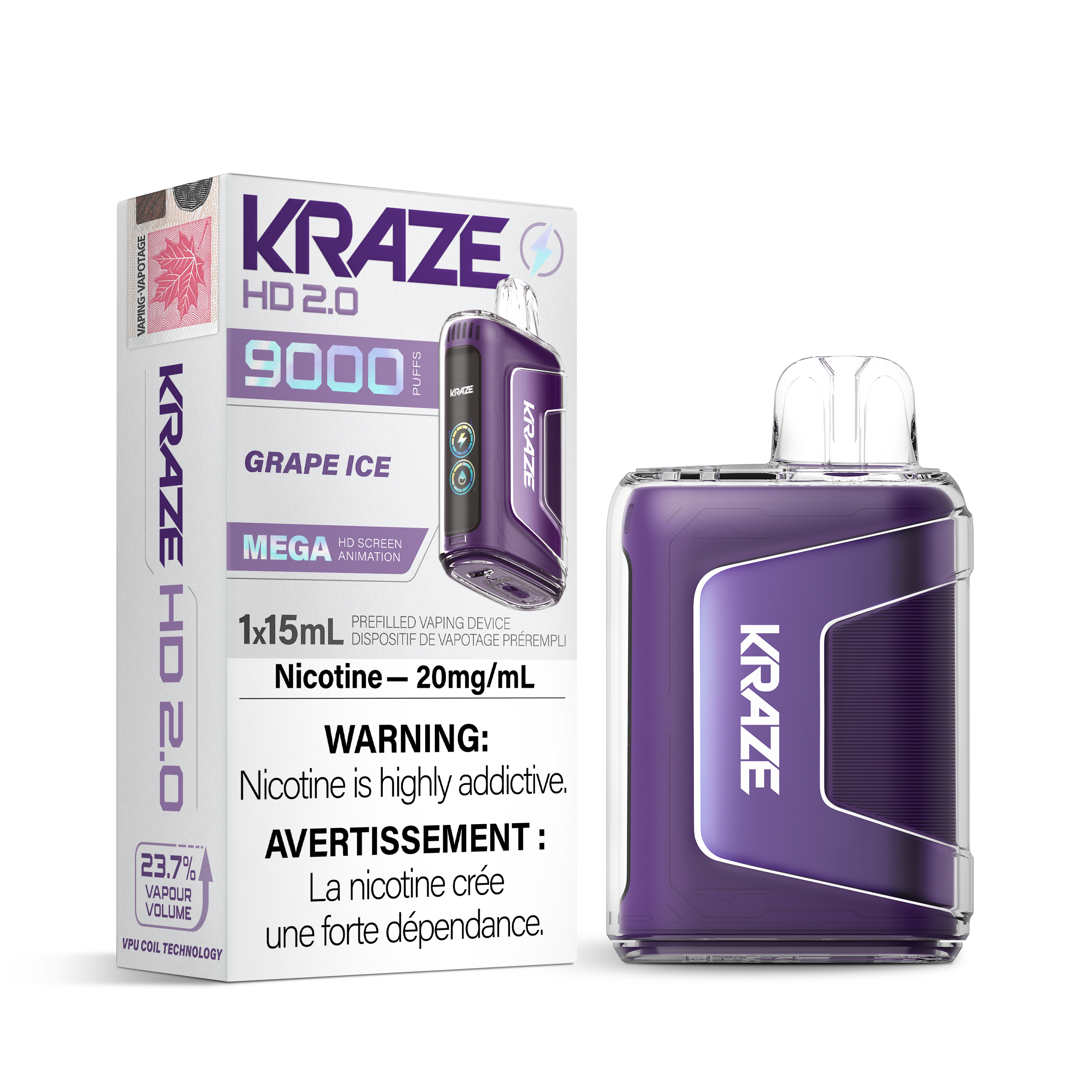 Kraze HD 2.0 - Disposable E-Cig (EXCISE TAXED) (9000 Puffs 