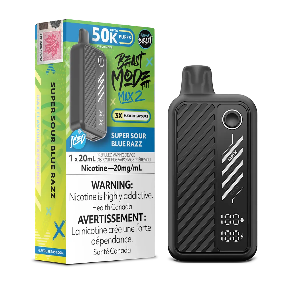 Super Sour Blue Razz Iced Flavour Beast Mode Max 2 - Disposable 50K