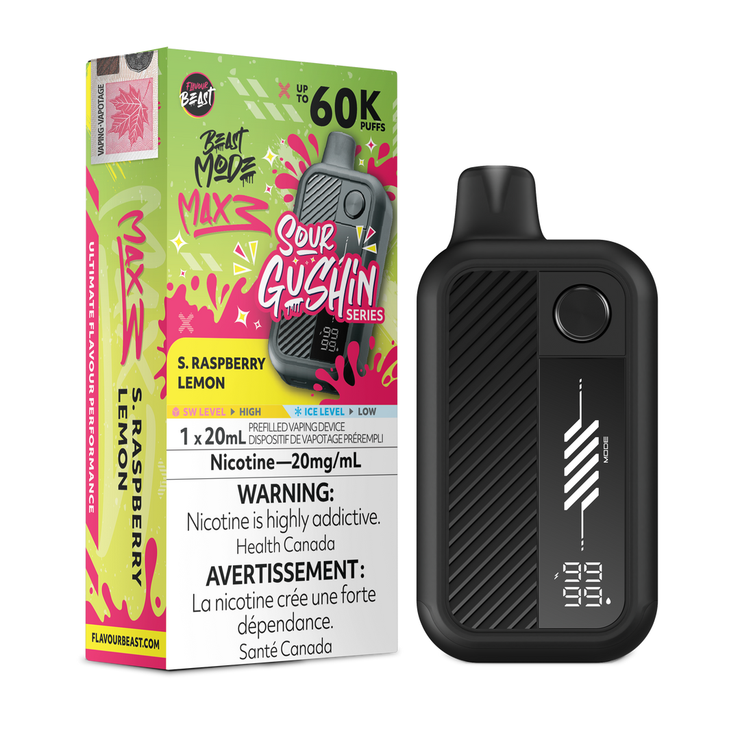 Sour Gushin Raspberry Lemon Flavour Beast Mode Max 3 - Disposable Vape 60K