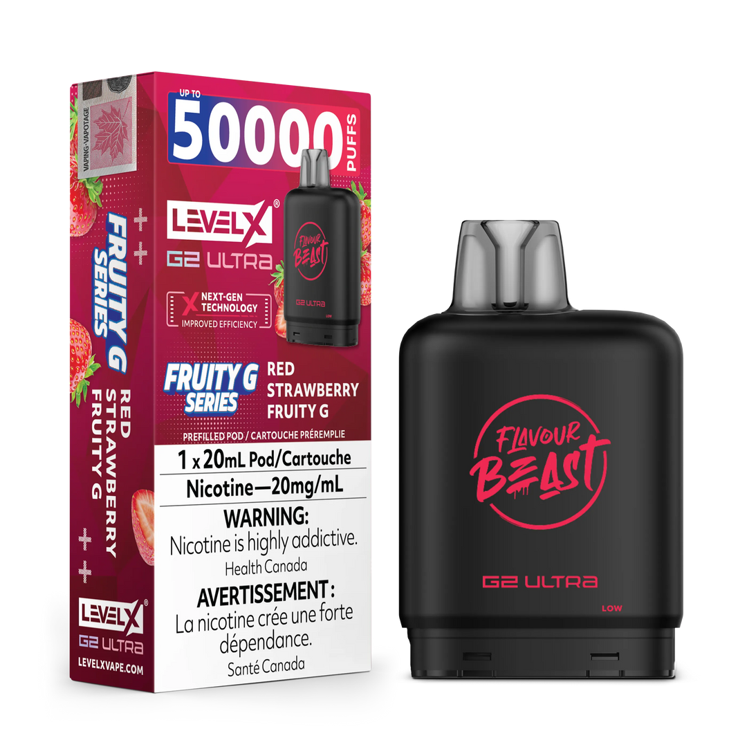 Red Strawberry Fruity G by Level X Flavour Beast G2 Ultra 50K by LEVEL X BY FLAVOUR BEAST