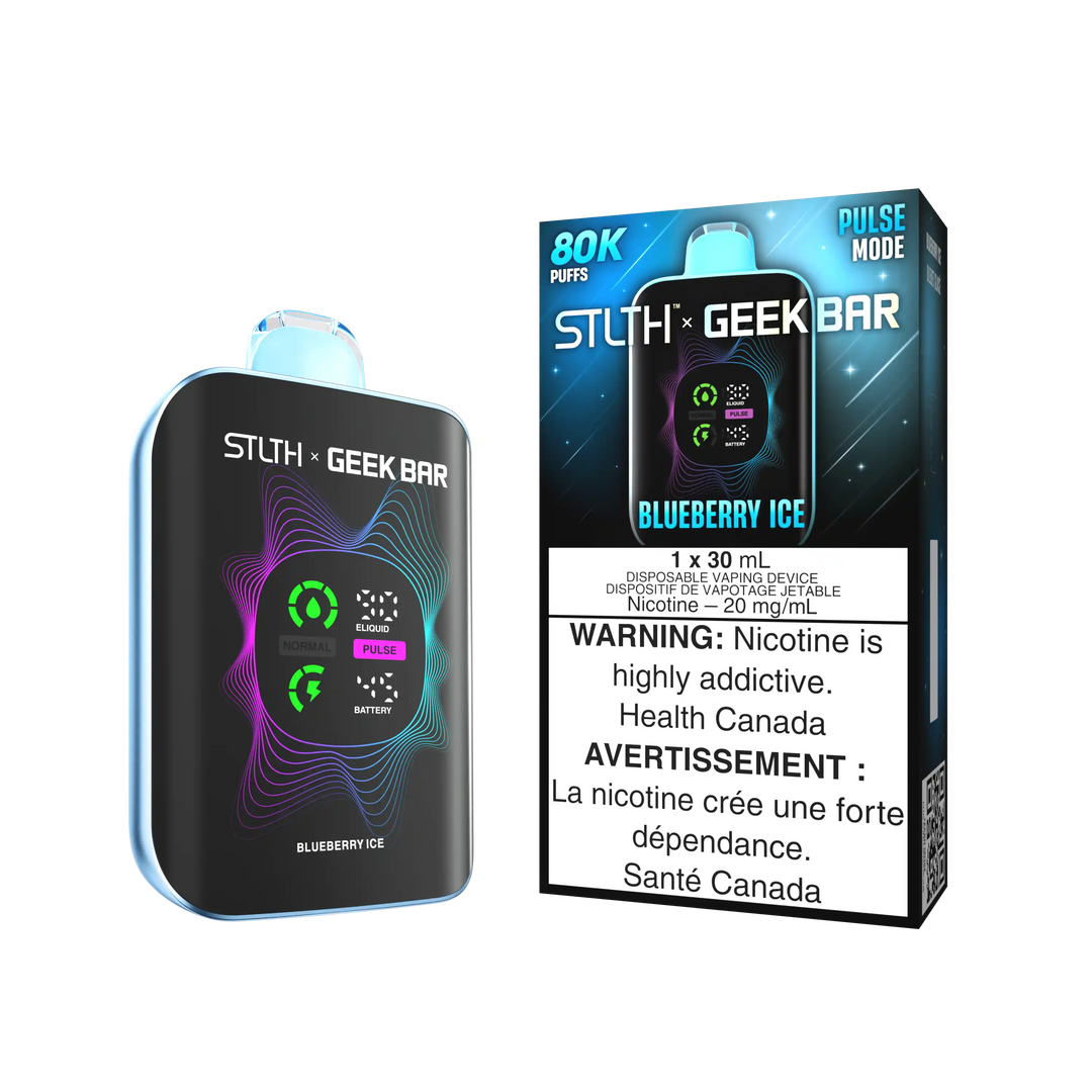 Blueberry Ice STLTH x Geek Bar 80K disposable vape with package