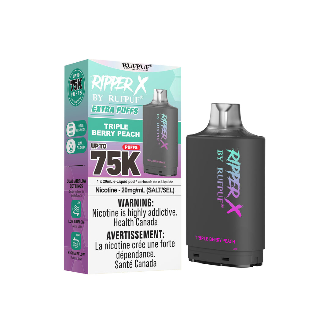 Yard Ripper Peach Triple berry Peach Rufpuf Ripper X Pods – 75,000 | VIP Vape