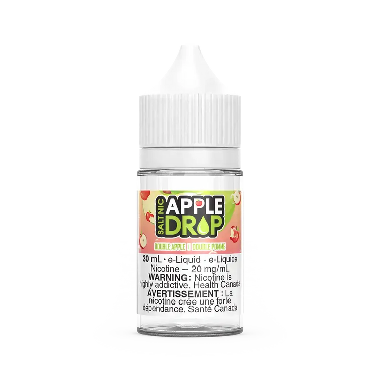 Apple Drop Salt Double Apple 30mL e-liquid bottle with white cap and green label.
