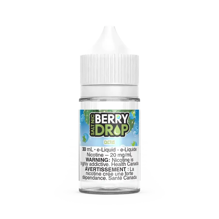 Berry Drop Salt Cactus 30mL e-liquid bottle with white cap and blue label.