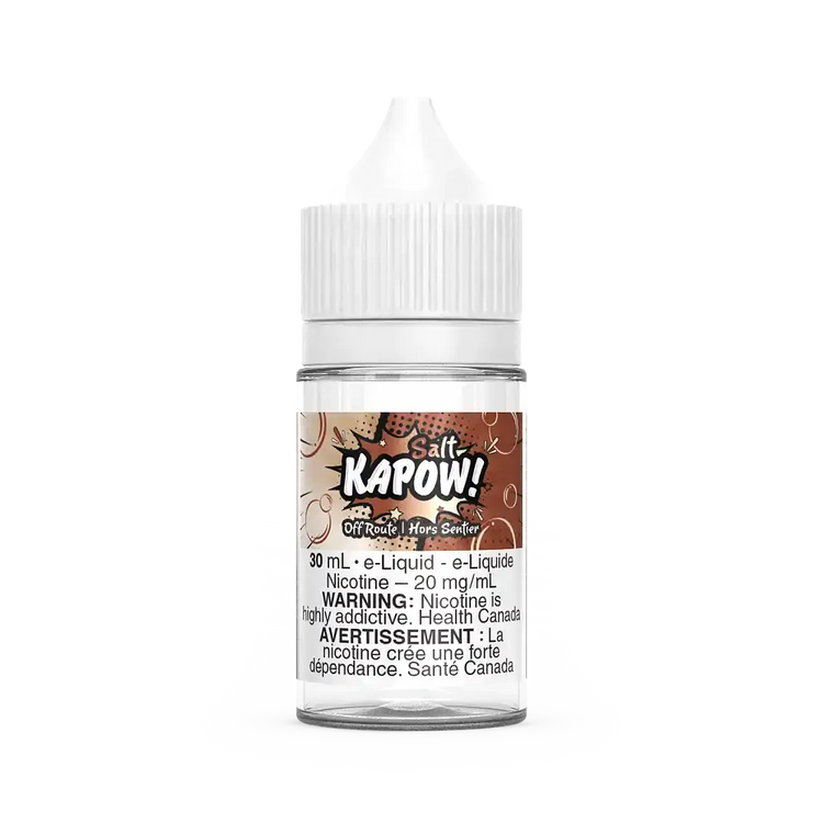 Kapow Salt Off Route 30mL e-liquid bottle with a white cap and a colorful "KAPOW!" label.