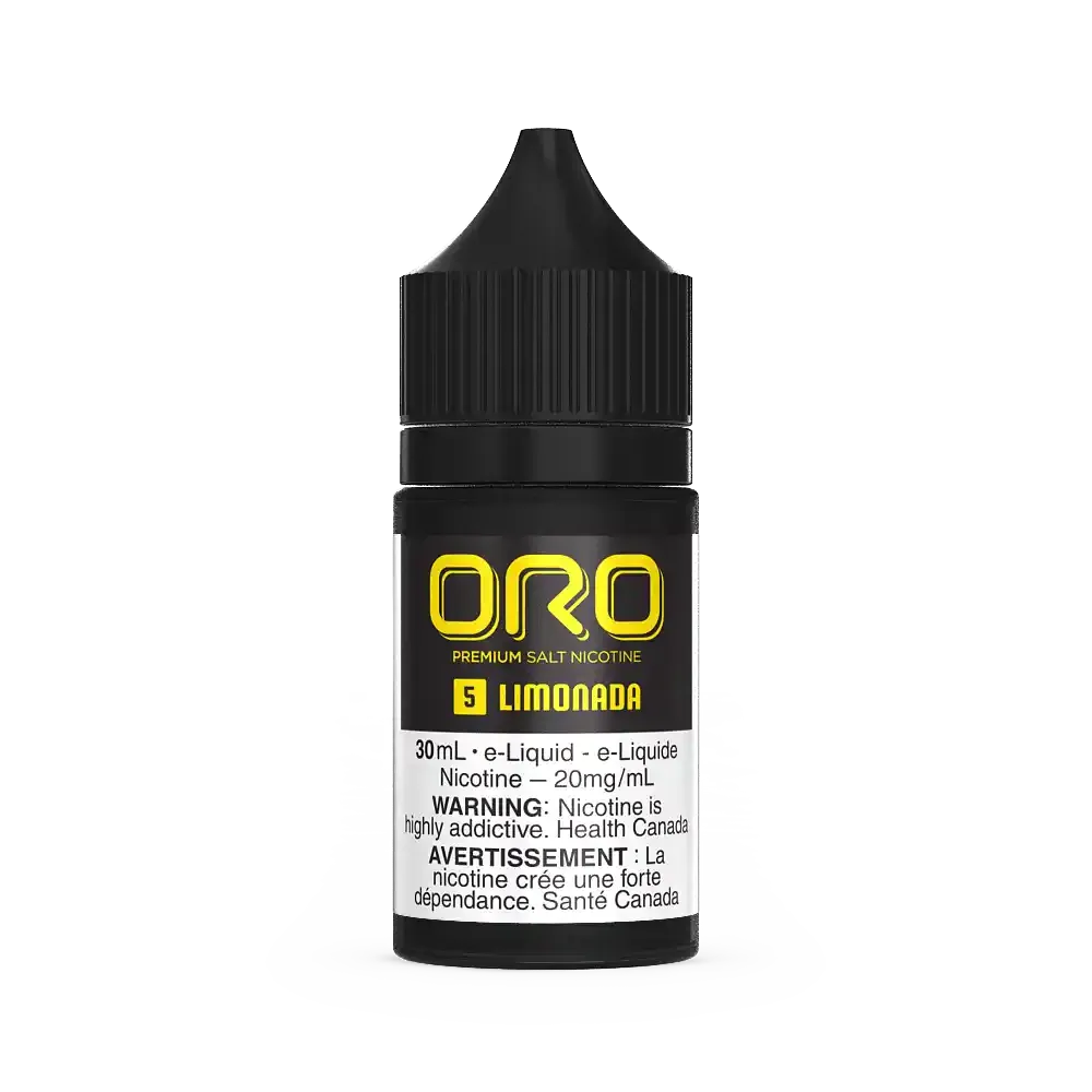 Black 30mL Oro Salt Limonada e-liquid bottle with yellow and white label, 20mg/mL nicotine.