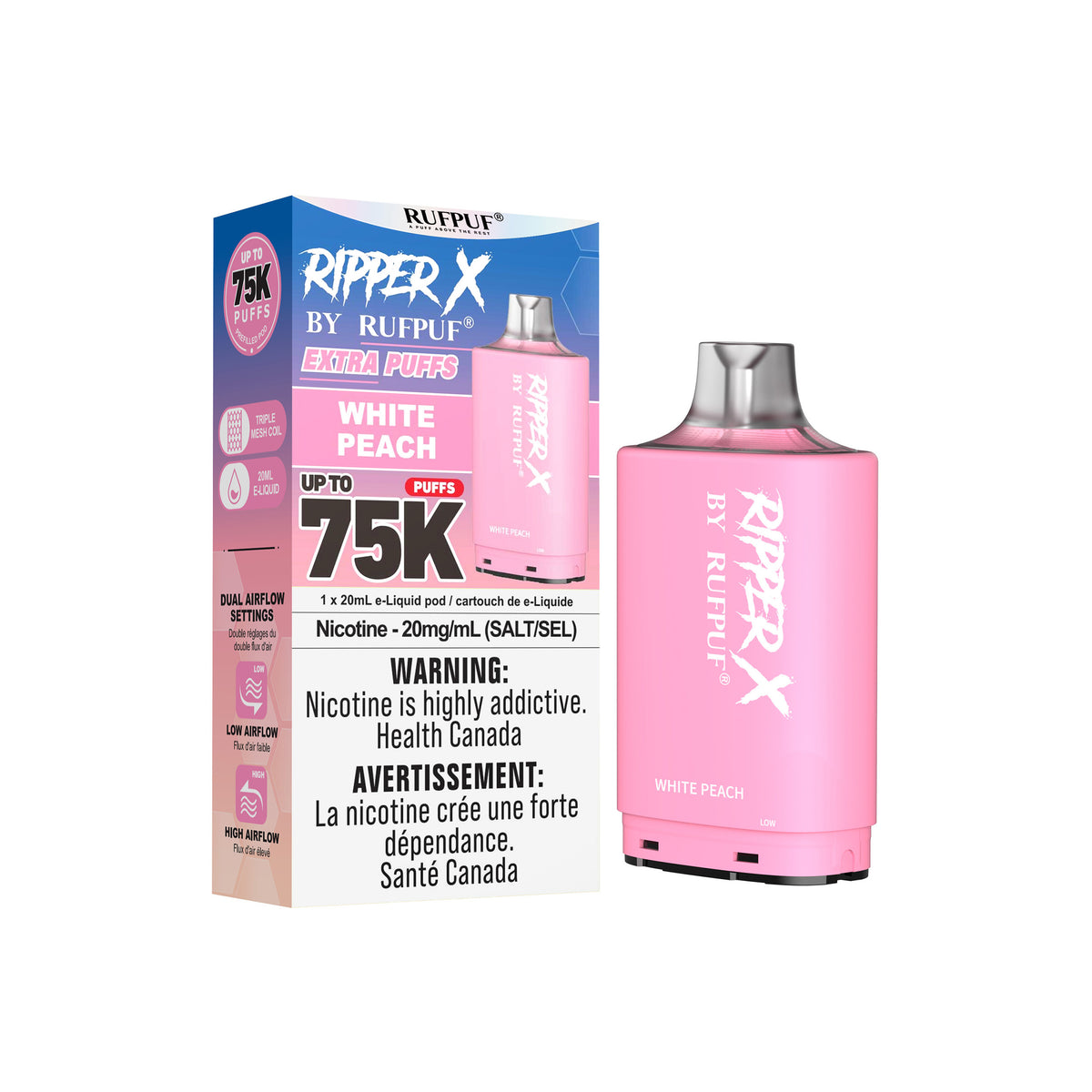 White Peach Rufpuf Ripper X Pods – 75,000 Puffs | VIP Vape
