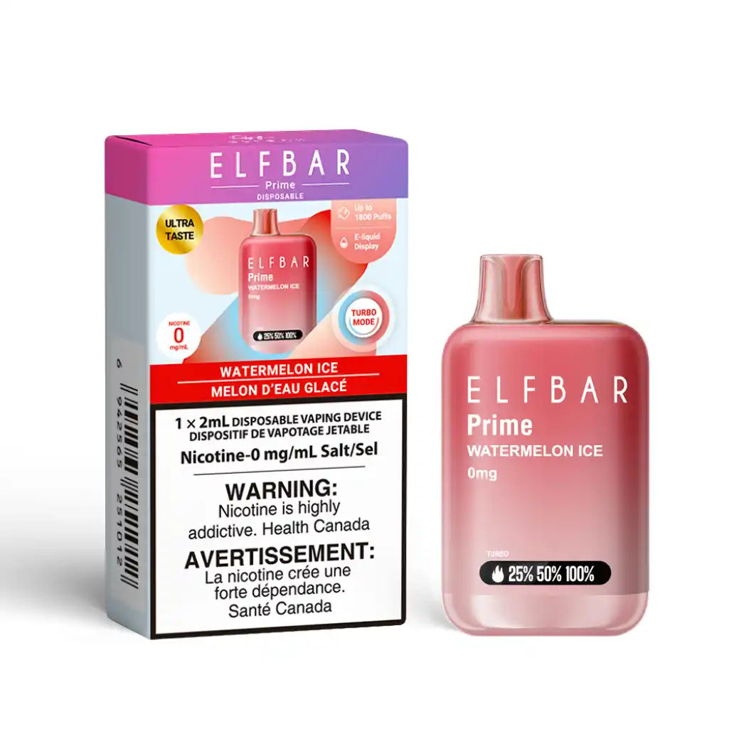 Watermelon Ice ELF Bar Prime 1800 Zero Nicotine - Disposable