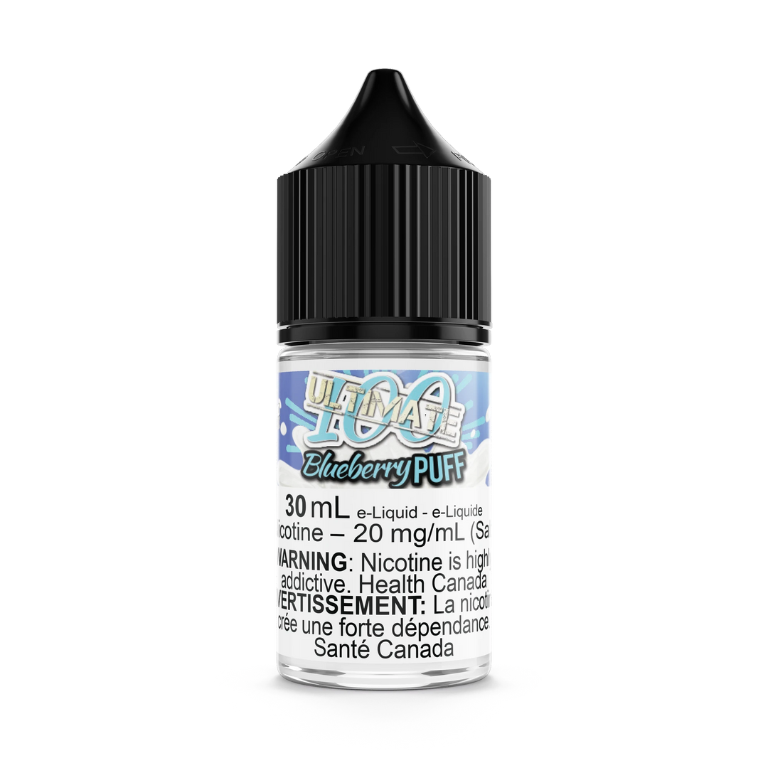 Blueberry Puff by Ultimate 100 Salt 30mL e-liquid bottle