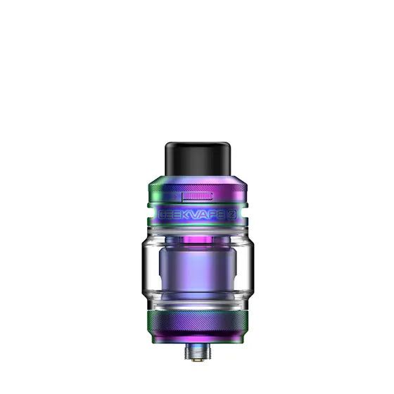 Geekvape Z Sub-Ohm SE Tank in iridescent rainbow finish with a black drip tip and clear glass.