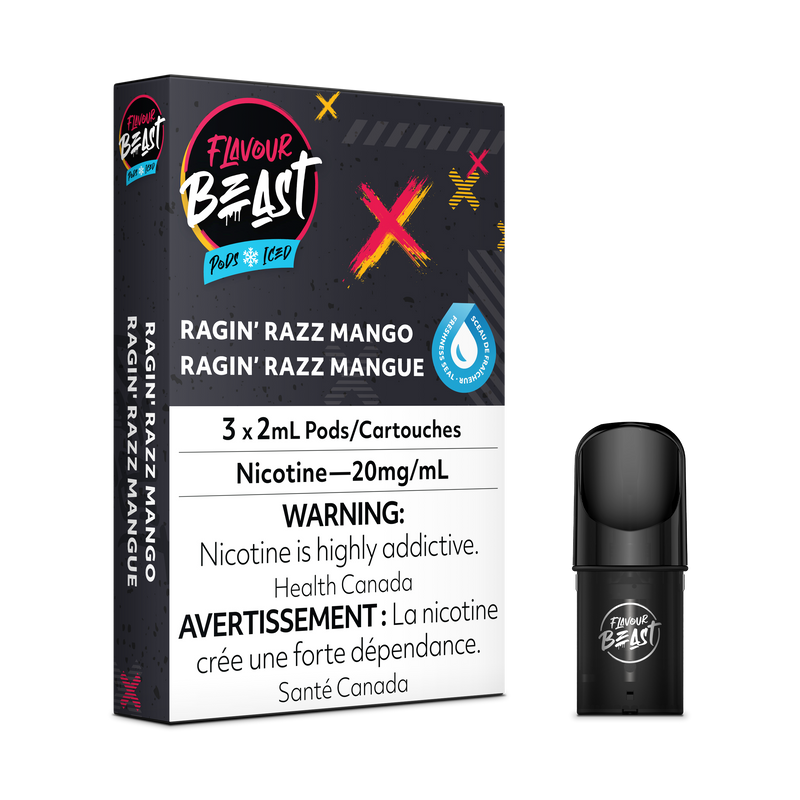 Flavour Beast Flow Pods - Ragin' Razz Mango Iced (EXCISE TAXED) (Compatible With STLTH)